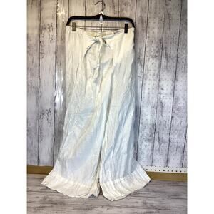 Made in Italy 100% Linen White Floral Wide Leg Palazzo Pants – One Size